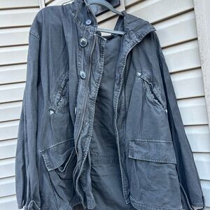 Free People Gray Hooded Jacket utility cloth jacket oversized size medium used